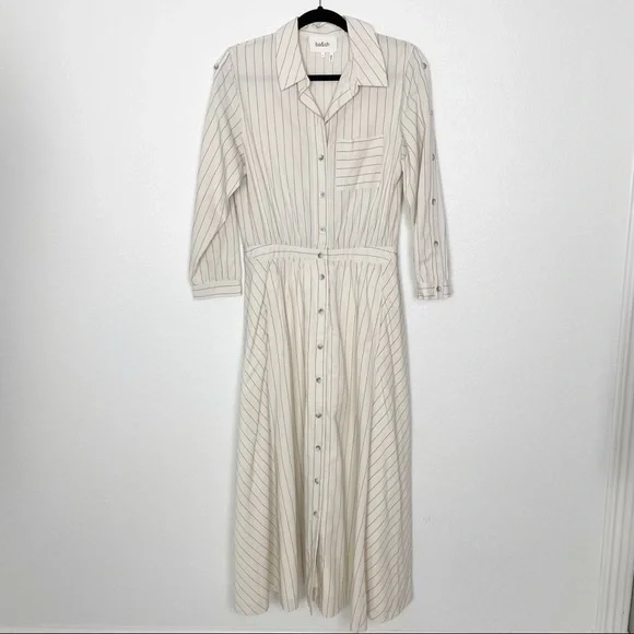 Ba&sh Sami Striped Shirt Long Sleeve Maxi Dress in Ecru Cream Medium Casual - Picture 2 of 9